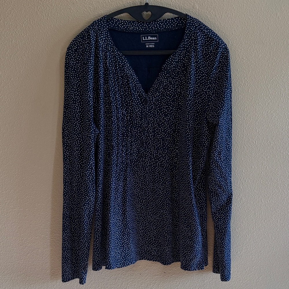 L.L. Bean Women's Navy Dotted Blouse